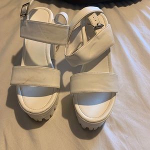 cute strapped white chunky heels